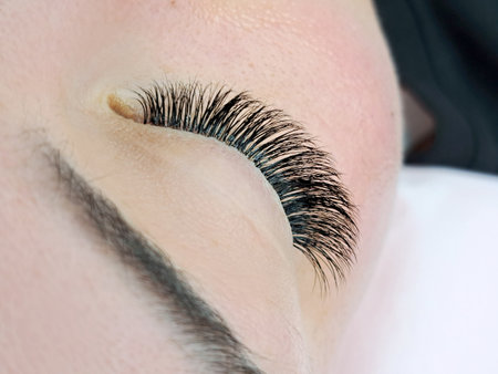 Close up of eye with eyelash extensionsの写真素材
