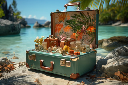 summer memories in suitcase ,travel concept.の素材