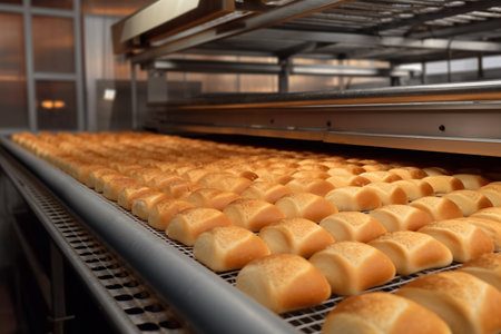 fresh bakery on the conveyor line on bakery factory.の素材