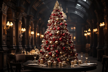 decorated christmas tree in cozy home,for greetings cardの素材
