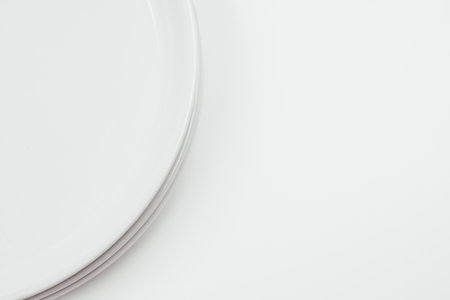 White round plate on white background copy space .の写真素材