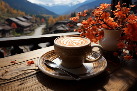 atmospheric cozy cafe ,coffee time,autumn season.の素材