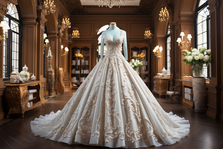 woman's pastel wedding dresses in wardrobe in bedroom.の素材