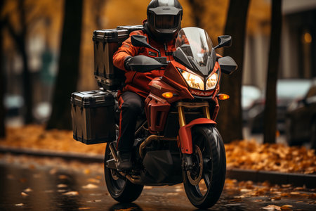 courier with dispatched parcels in boxes for delivery in handsの素材
