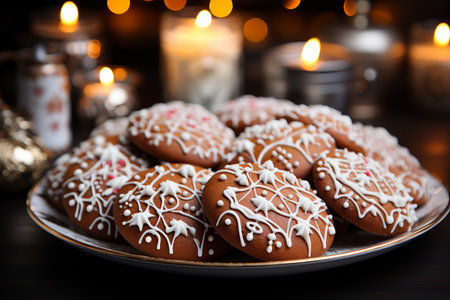 decorating sweet gingerbread cookies on the kitchen ,christmas eve.の素材