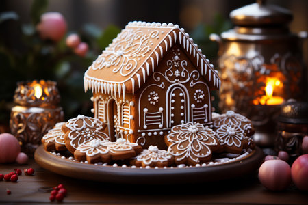 decorating sweet gingerbread cookies on the kitchen ,christmas eve.の素材