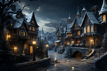 Christmas decorated santa's village , snowy weather, vintage style.の素材
