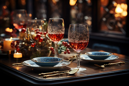 festive chrstmas table setting ,table served for event.の素材