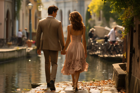 young couple spending romantic date in venice.の素材