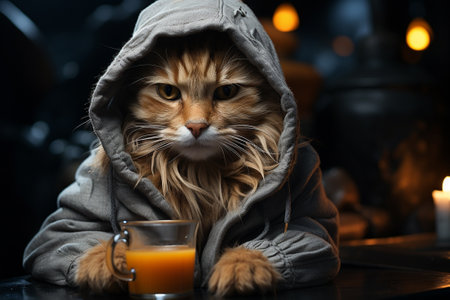 red cat in warm clothes in winter.の素材