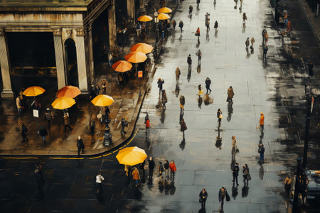 crowd of people on the street in rainy day.の素材