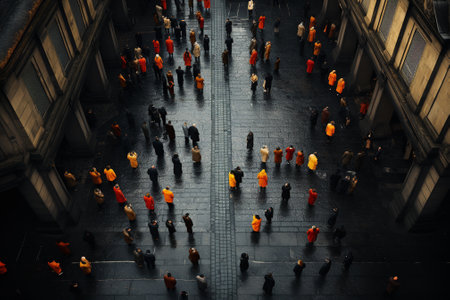 crowd of people on the street in rainy day.の素材