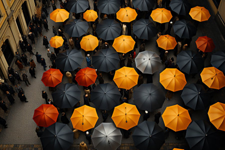 crowd of people on the street in rainy day.の素材