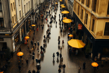crowd of people on the street in rainy day.の素材