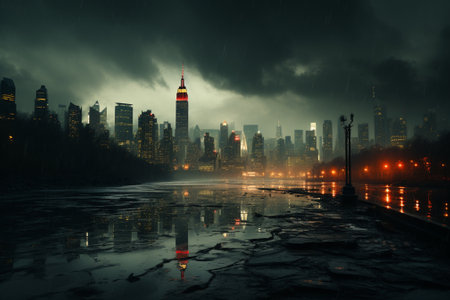 destructive storm on the cityの素材