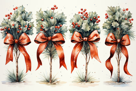 retro watercolor festive christmas wreath.の素材