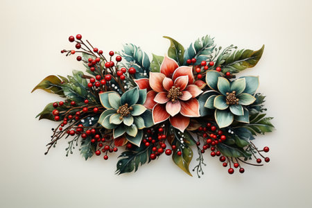 retro watercolor festive christmas wreath.の素材