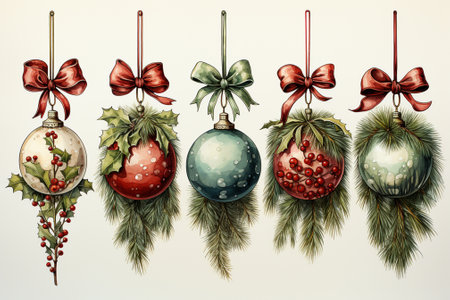 retro watercolor festive christmas wreath.の素材