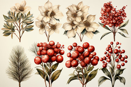 retro watercolor festive christmas wreath.の素材
