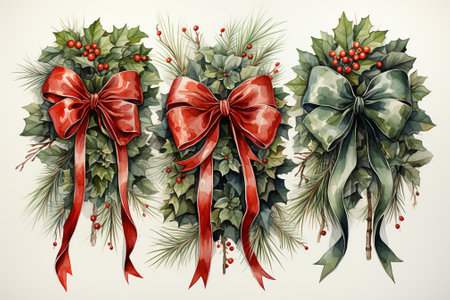 retro watercolor festive christmas wreath.の素材