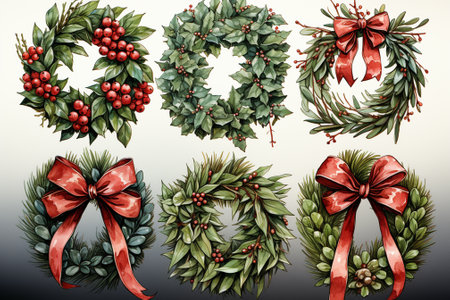 retro watercolor festive christmas wreath.の素材