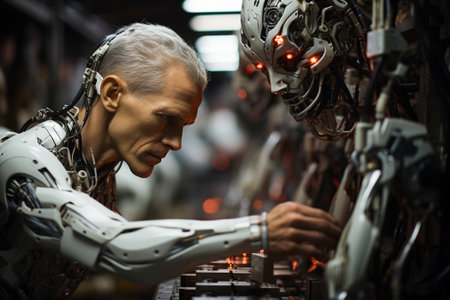 human developer creating ai robots, ai developmentの素材