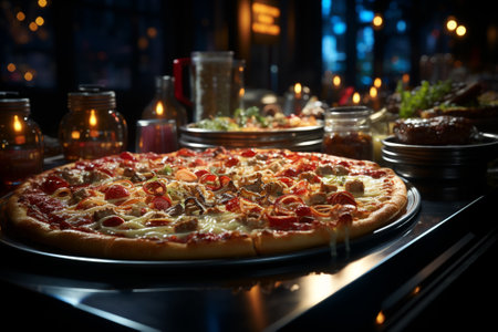 fresh tasty italian pizza close up.の素材