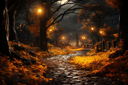 golden autumn forest background and wallpaper copy space.の素材