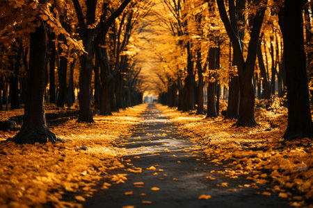 golden autumn forest background and wallpaper copy space.の素材