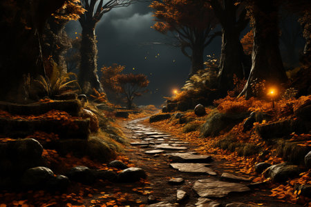 golden autumn forest background and wallpaper copy space.の素材
