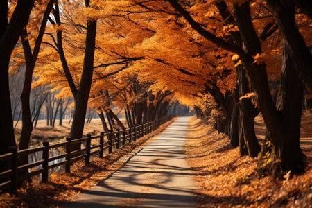 golden autumn forest background and wallpaper copy space.の素材