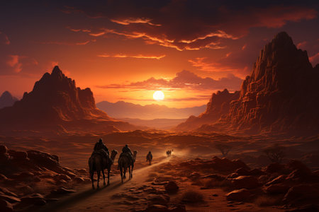 desert landscape on the sunset, copy space.の素材