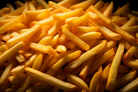 salty fried fries in paper bag, fast food.の素材