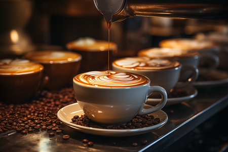 barista making coffee in coffee shop.の素材