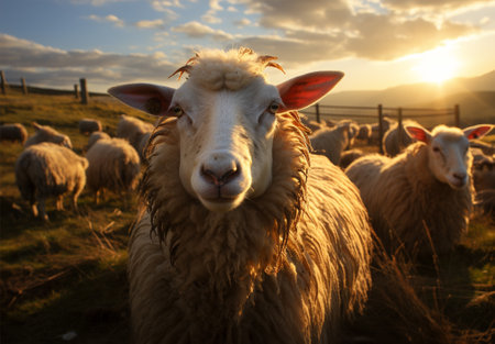 sheep pasture in mountains ariel view.の素材