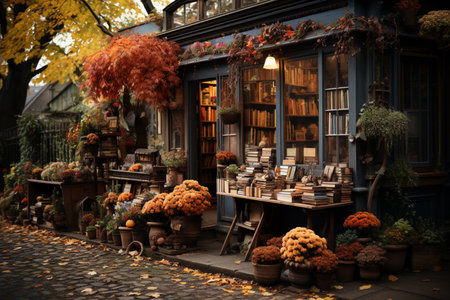 bookshop with lots of books in autumn season,reading addicts concept.の素材