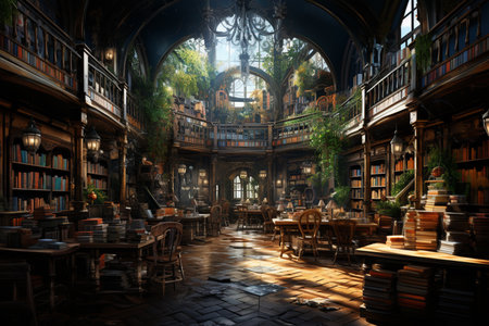 bookshop with lots of books in autumn season,reading addicts concept.の素材