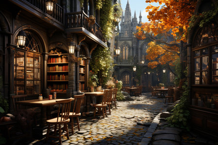 bookshop with lots of books in autumn season,reading addicts concept.の素材