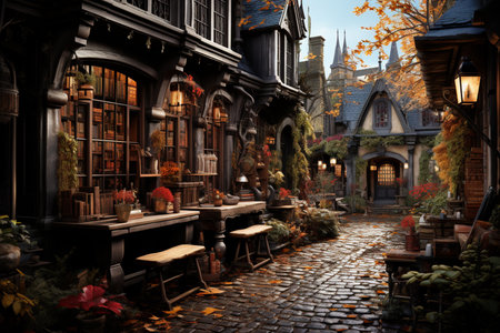 bookshop with lots of books in autumn season,reading addicts concept.の素材