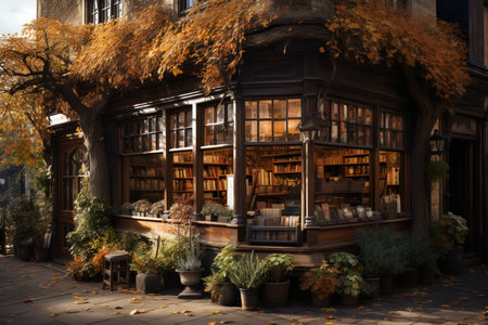 bookshop with lots of books in autumn season,reading addicts concept.の素材