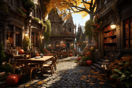 bookshop with lots of books in autumn season,reading addicts concept.の素材