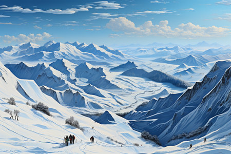 people skiing on mountains resort,spending winter holidays.の素材