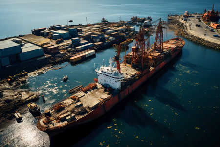 lots of ship in the seaport ariel view.の素材