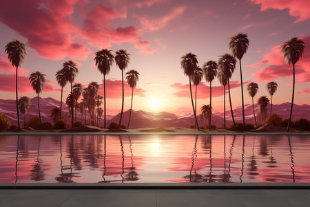 palm trees in pink sky on the sunset.の素材