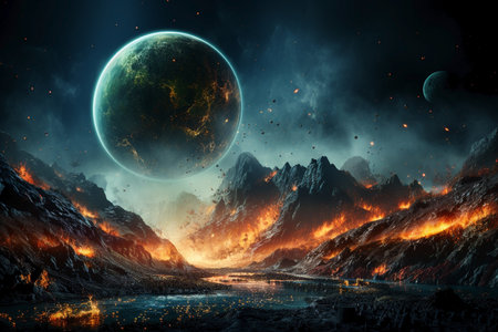 earth planet in space in starry sky.の素材