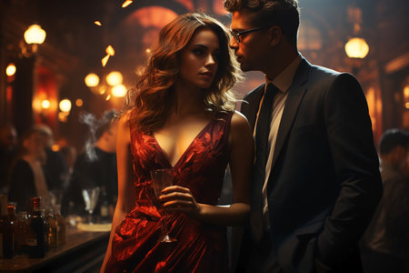 happy people dancing in the night club in neon light.の素材