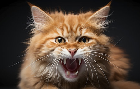 portrait of crazy surprised fluffy cat.の素材