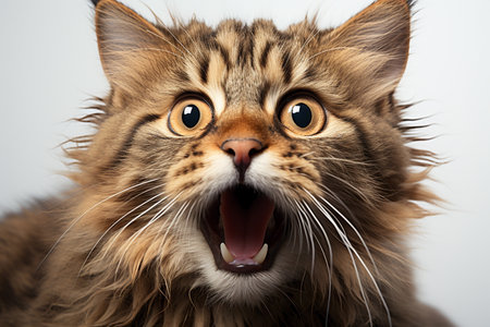 portrait of crazy surprised fluffy cat.の素材