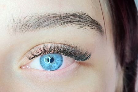 Lash extensions in beauty salon macro eye top view . High quality photoの写真素材