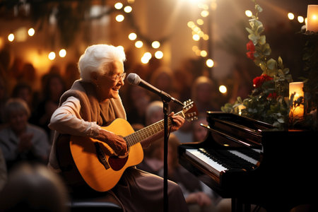 Christmas concert for elderly people in a nursing home,festive event.の素材